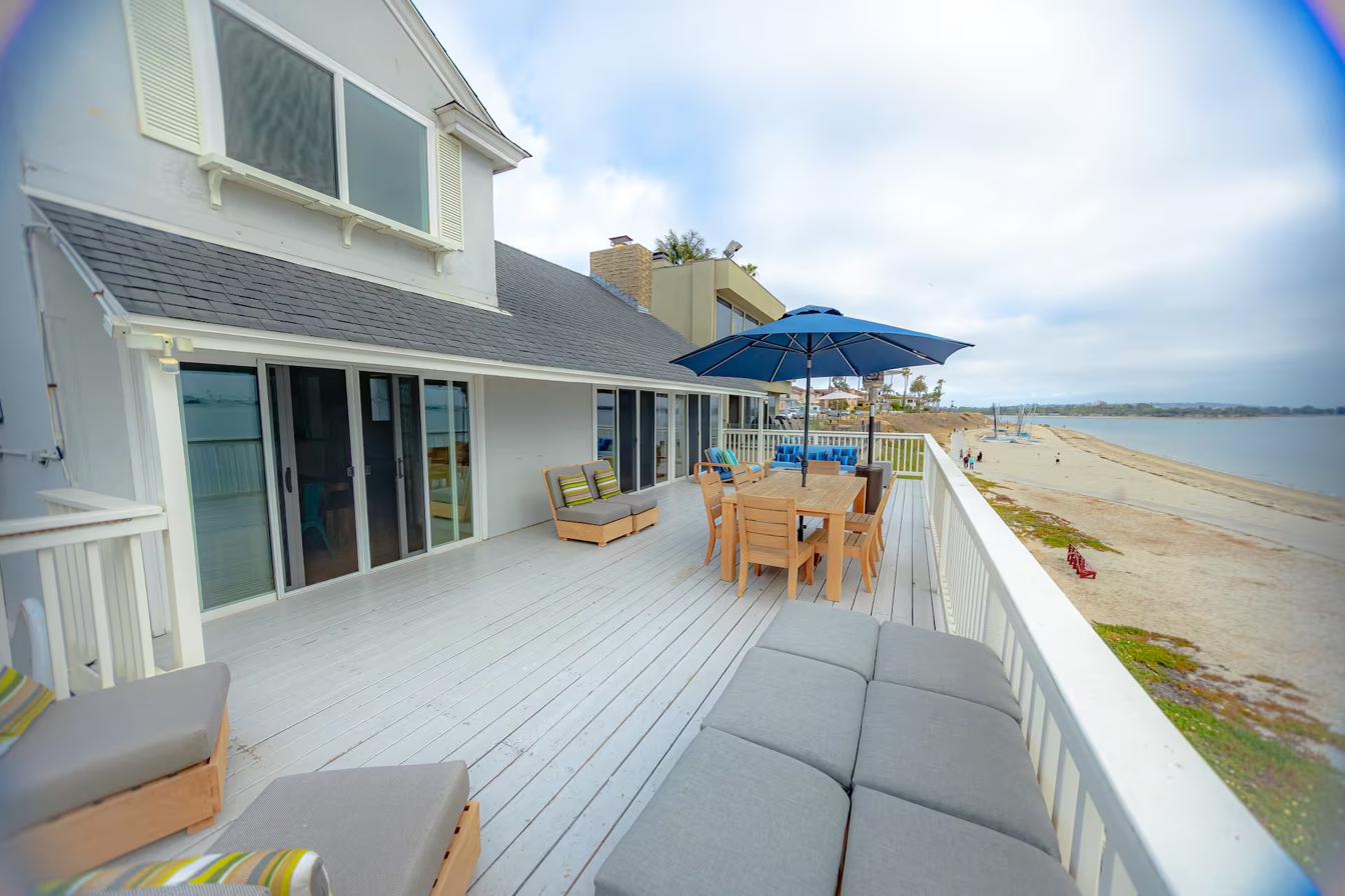 Bayfront deck with fire pit